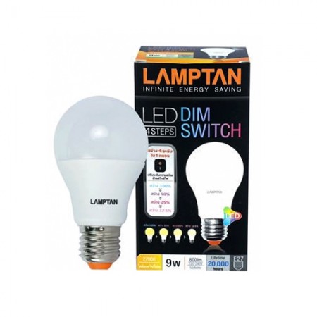 หลอดไฟ LED BULB DIM/Swith 9W WarmWhite LAMPTAN